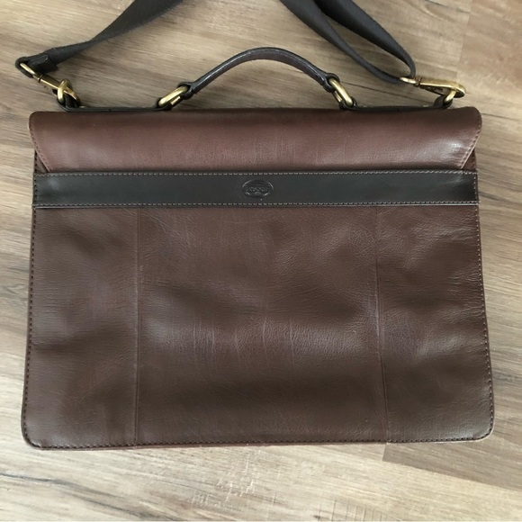 Fossil Saddle Mens Brown Genuine Leather Laptop Briefcase Work Bag 16”x12” - Picture 9 of 16